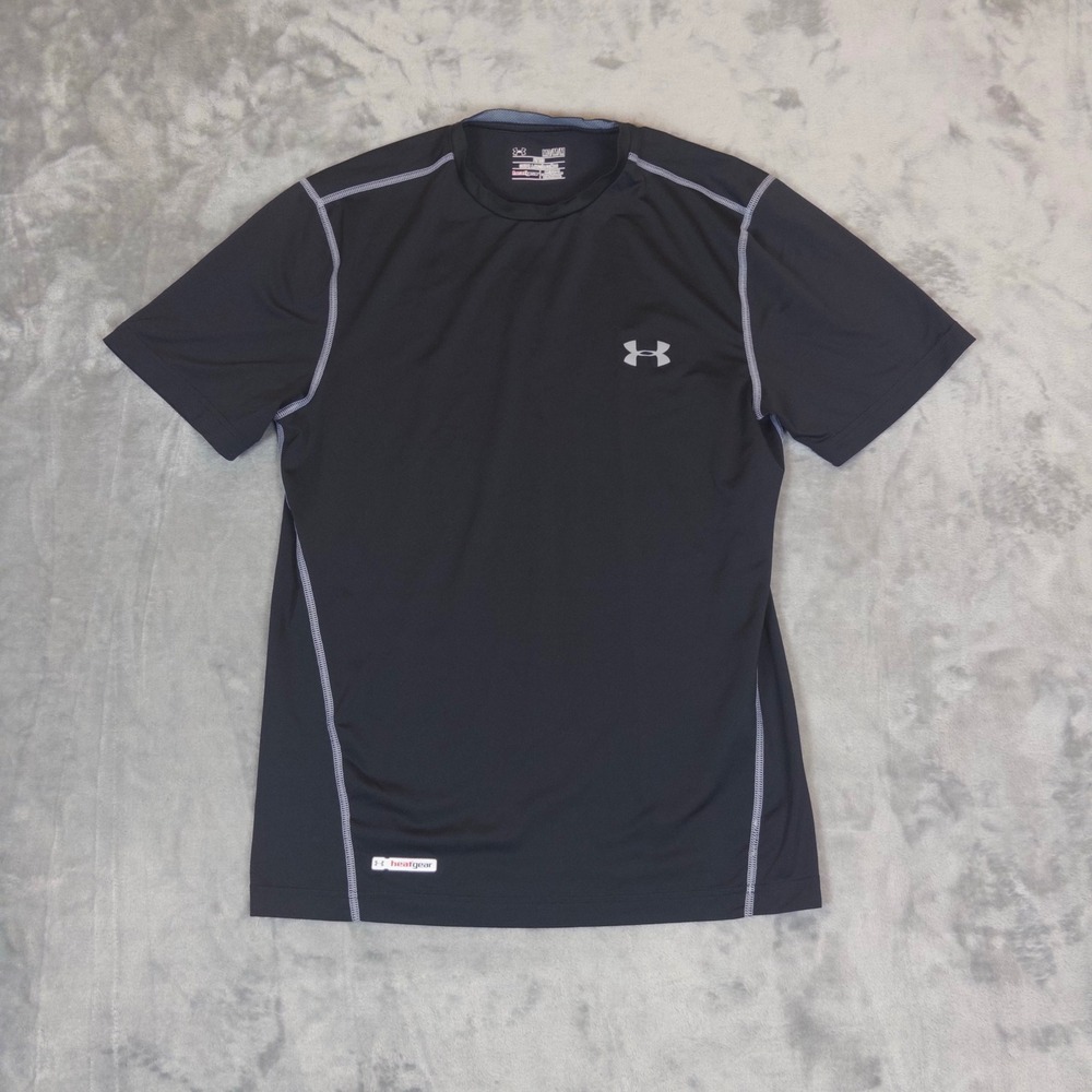 Under Armour HeatGear Shirt Mens Medium Black Fitted Short Sleeve Gym Workout